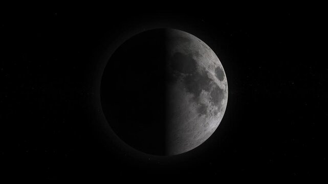 New Moon to Full Moon view from space. moon phases. 3d Animation. 4K