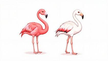 Obraz premium Two Flamingos Standing Side by Side on White Background 