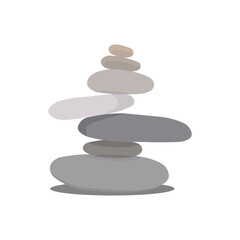 Vector illustration of pebbles balancing in cartoon flat style. Meditation balance stone pyramid. Stacked pebbles pastel colors object vector illustration isolated white background.