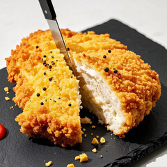 Crispy Breaded Chicken Cutlet with Cheese Filling and Mustard Dip