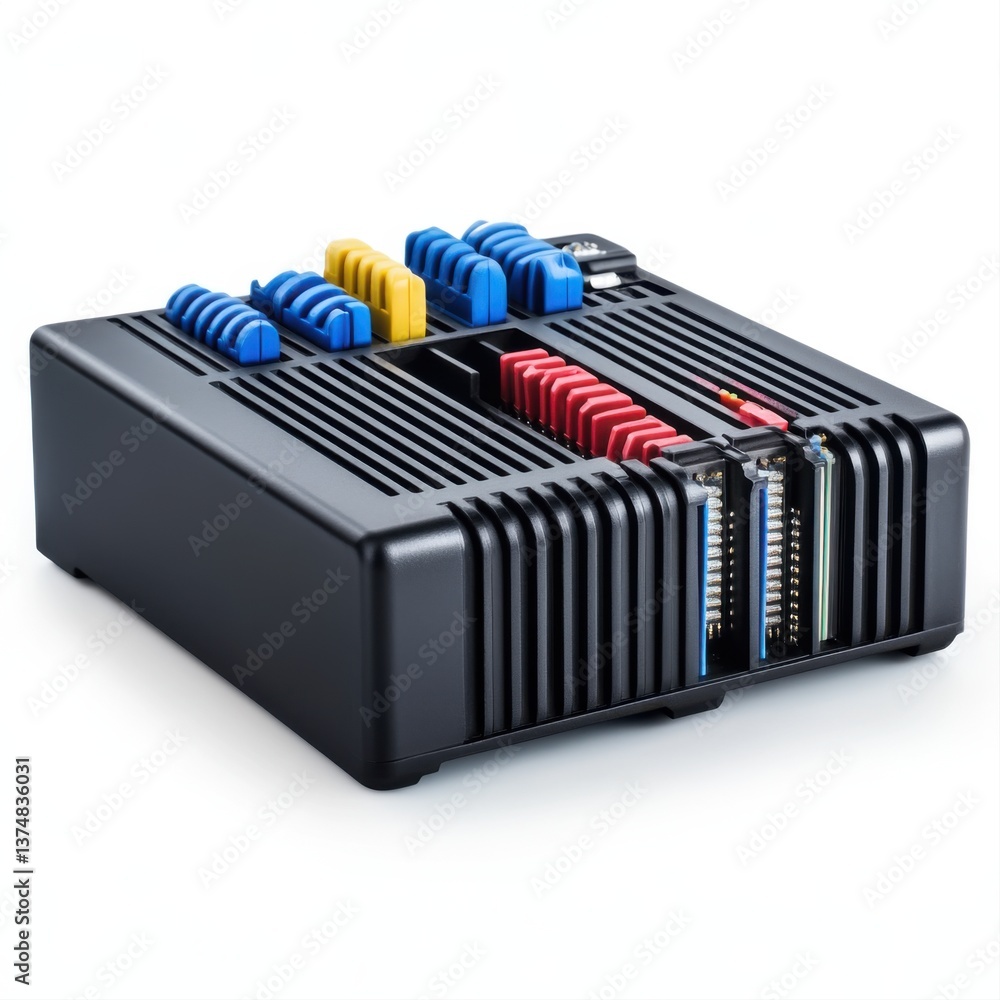 Poster advanced electronic device with color-coded connectors and cooling features for modern technology ap