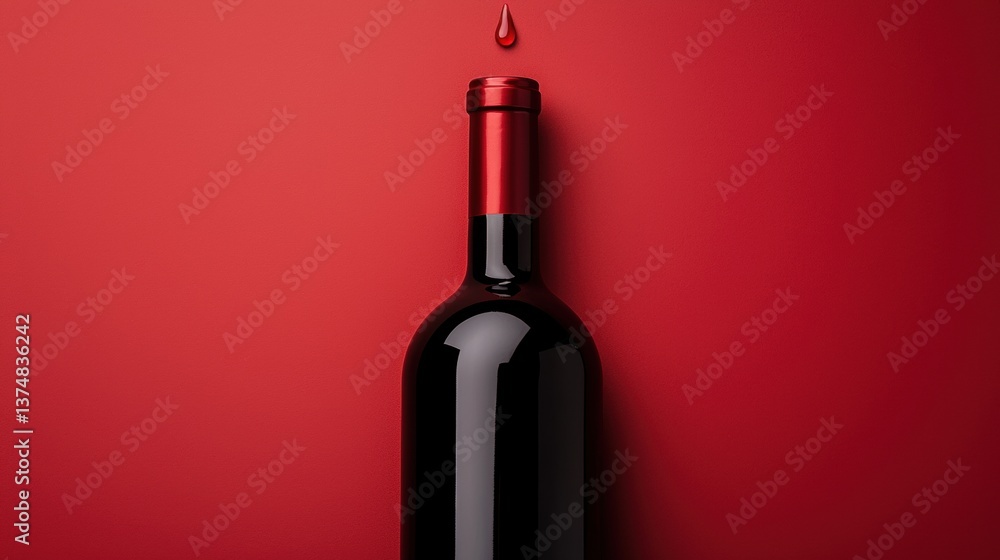 Fototapete 3d rendering of a wine bottle with a red background. the bottle is in the center of the image and is