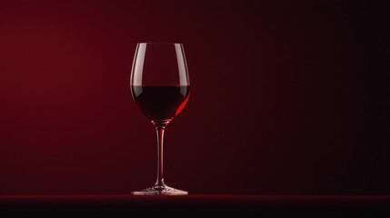 Close-up of a wine glass filled with red wine. the glass is tall and slender with a long stem and a round base. the wine is a deep red color and appears to be freshly poured.