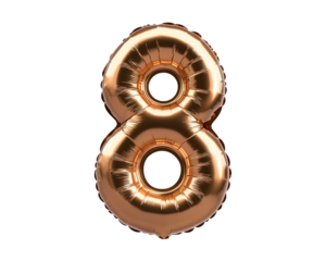 Bronze Number 8 Foil Balloon on Transparent Background