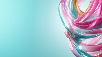 An abstract sculpture made of intertwined vibrant colors captures a mesmerizing interplay of light and form, showcasing depth and fluid motion in a modern artistic style.