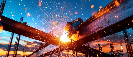 Welding Steel Beams Sunset