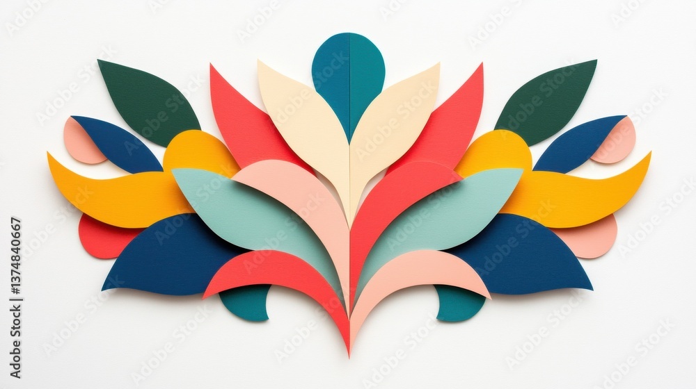 Poster colorful abstract design made up of multiple overlapping leaves. the leaves are arranged in a symmet
