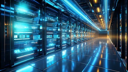 Fototapeta premium Futuristic Server Room: A Glimpse into Advanced Technology