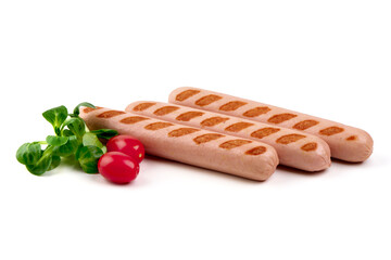 Grilled Sausages, Isolated on White Background.