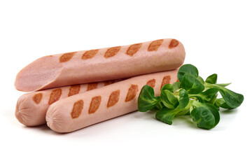 Grilled Sausages, Isolated on White Background.