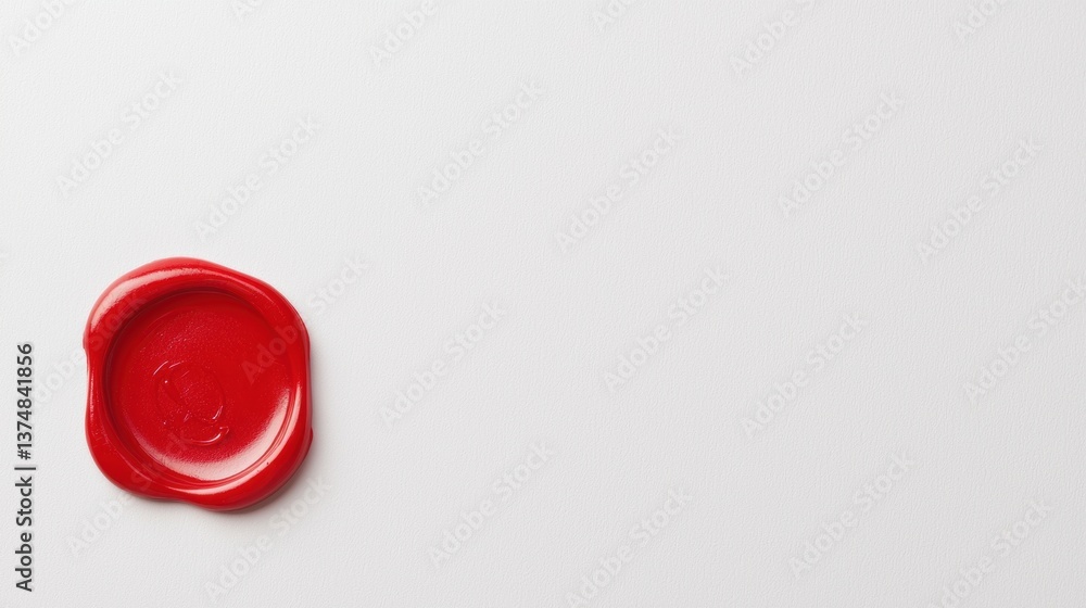 Poster close-up of a red wax seal on a white background. the seal is oval-shaped and appears to be made of 