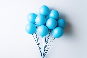 Bunch of Light Blue Balloons on White Background in Minimalist Style