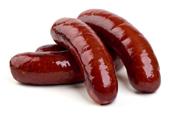 Smoked blood sausages, isolated on white background.
