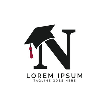 Letter N with Graduation Cap Logo. Alphabet N Education Hat icon