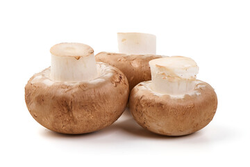 Fresh cremini mushrooms, isolated on white background.