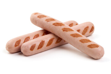 Barbecued Sausages, Isolated on White Background.