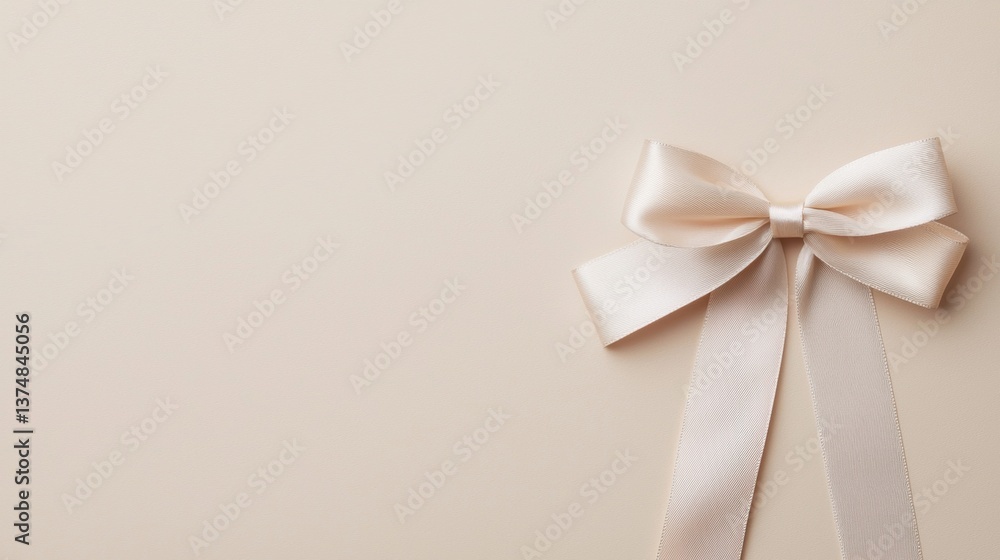 Poster close-up of a light pink ribbon with a large bow on top. the ribbon is tied in a neat and tidy manne