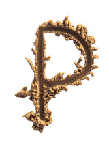 Alphabet (P) letters handwritten in sand on beach