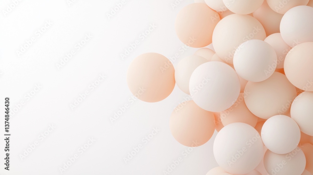 Poster close-up of a group of small, round, light pink spheres. the spheres are arranged in a random, overl