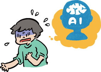 AIに怯える男性のイラスト