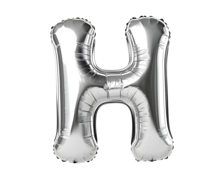 Silver Letter H Foil Balloon on Transparent Background - Powered by Adobe