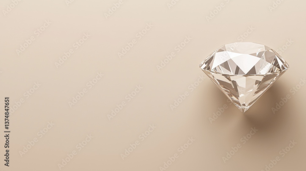 Fototapete 3d rendering of a diamond on a beige background. the diamond is in the center of the image and is th