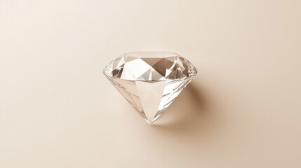 3d rendering of a diamond on a plain beige background. the diamond is in the center of the image and is the only object in the frame.