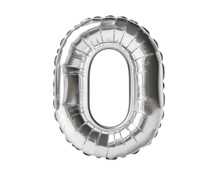 Silver Letter O Foil Balloon on Transparent Background