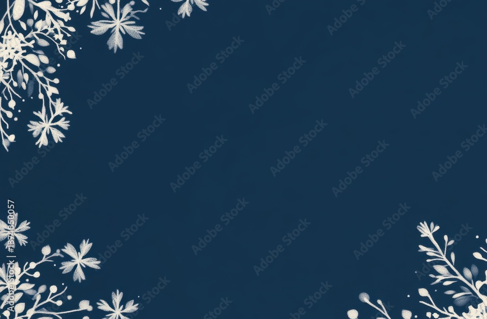 Poster a blue background with white snowflakes on the left side, creating an elegant and festive atmosphere