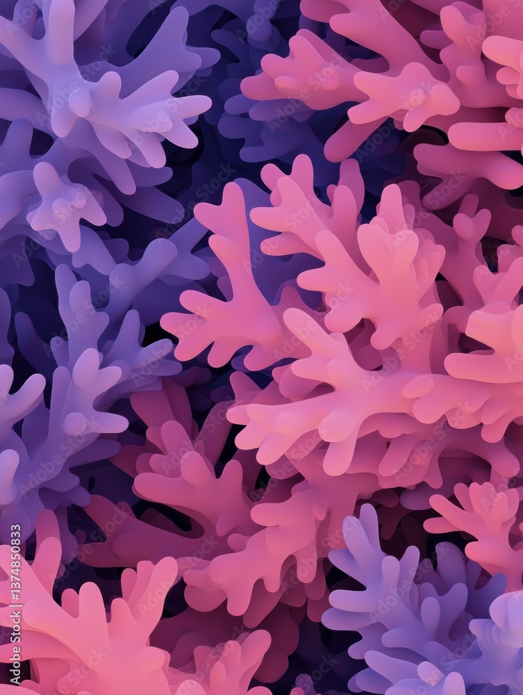 Poster abstract background with a repeating pattern of pink and purple coral-like shapes. the shapes are ar