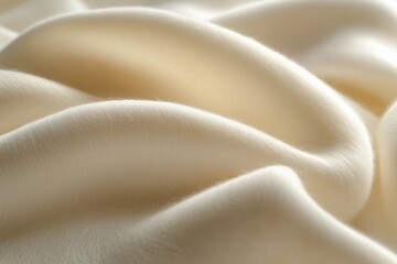 Close-up of Cream Colored Soft Fluffy Wool Fabric with Smooth Curves and Delicate Texture