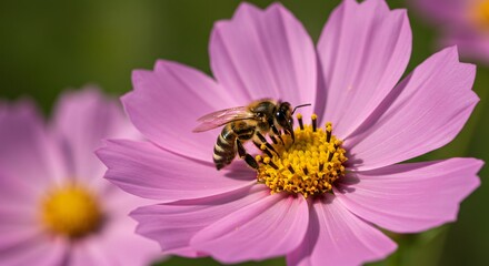 Macro Photography of Honey Bees Collecting Pollen on Daisy Flowers
