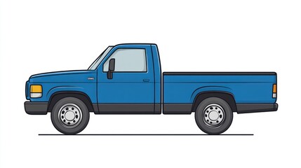 Blue Pickup Truck Side View Illustration Classic Car Design Transportation Graphic