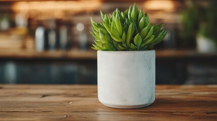 An elegant white planter filled with lush green succulent leaves, presenting a fashionable touch of nature to the space while symbolizing peace and harmony.