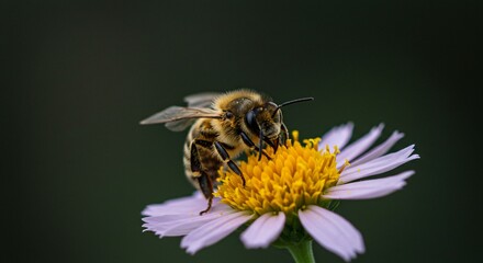 Macro Photography of Honey Bees Collecting Pollen on Daisy Flowers
