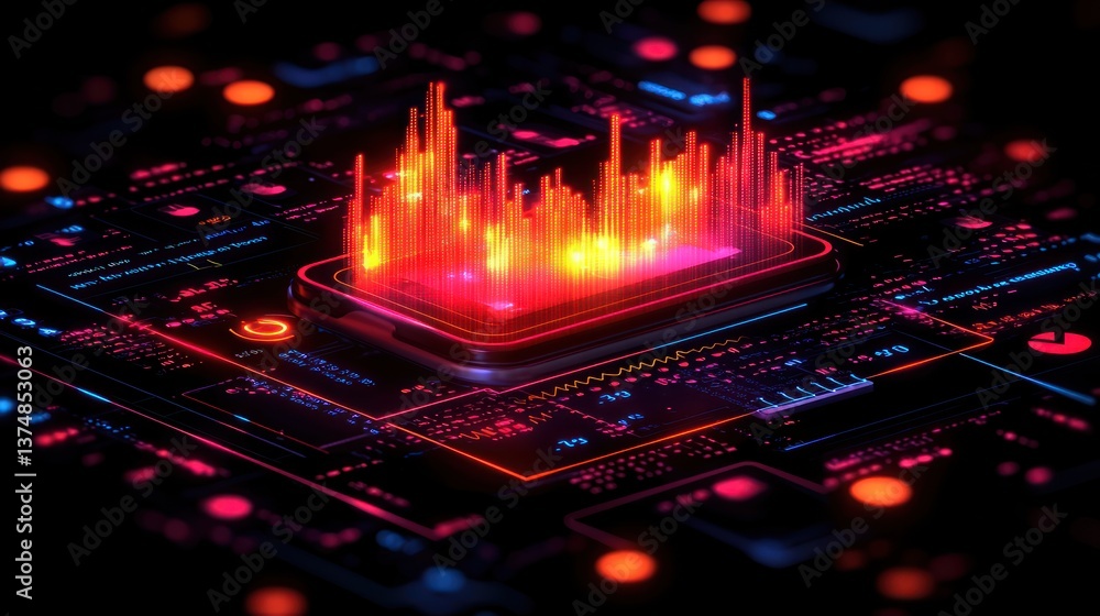 Poster futuristic technology: data visualization on microchip