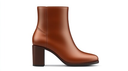 Elegant Brown Leather Ankle Boot with Chunky Heel for Fashion and Style