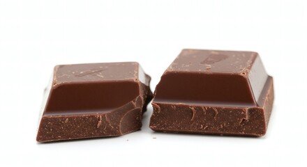 Close-Up of Smoothly Broken Dark Chocolate on White Background