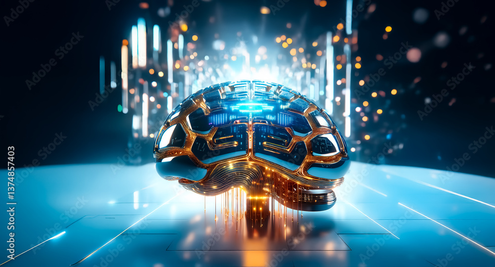 Aufkleber futuristic brain object emitting glowing sparks and digital lines, symbolizing artificial intelligen