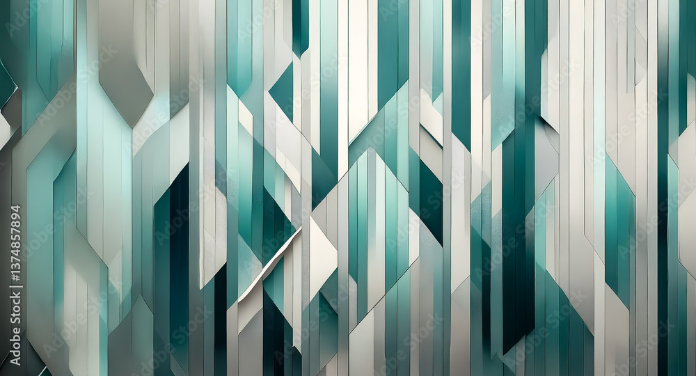 Poster modern abstract geometric pattern with dynamic vertical and diagonal lines in teal, gray, and white 