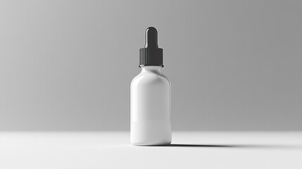 A pristine white bottle with a sleek black dropper cap on a clean, isolated background, symbolizing purity, simplicity, and modern elegance