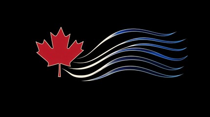 Obraz premium Stylized Canadian maple leaf blowing in the wind on a black backdrop creates an iconic design.