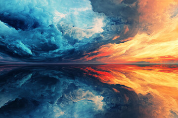 Fototapeta premium Dramatic Sky Painting Over Water Reflection with Abstract Cloud Formations
