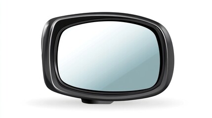 Rectangular Car Side Mirror with Black Frame Isolated on White Background for Automotive and Sa