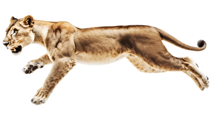 A majestic big cat in midstride showcasing its power and grace against a stark background Id