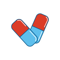 Vector Illustration of Red and Blue Medical Capsules for Healthcare and Pharmaceutical Concepts