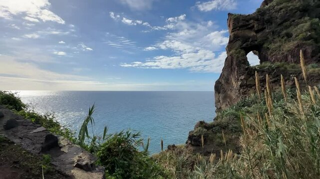 view of the sea from a cliff in ponta do sol madeira