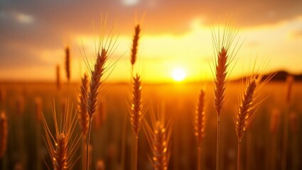 Fototapeta premium sunset over wheat field - Generated AI