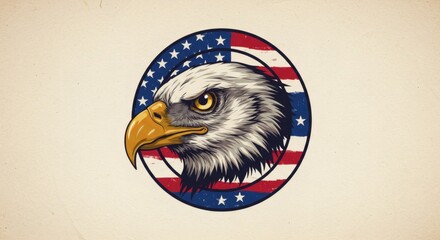 Bald Eagle Head with American Flag Circle Patriotic Symbol Design