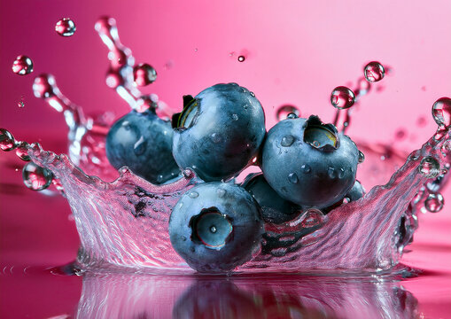 Ar&aacute;ndanos en agua fresca salpicando fondo rosa